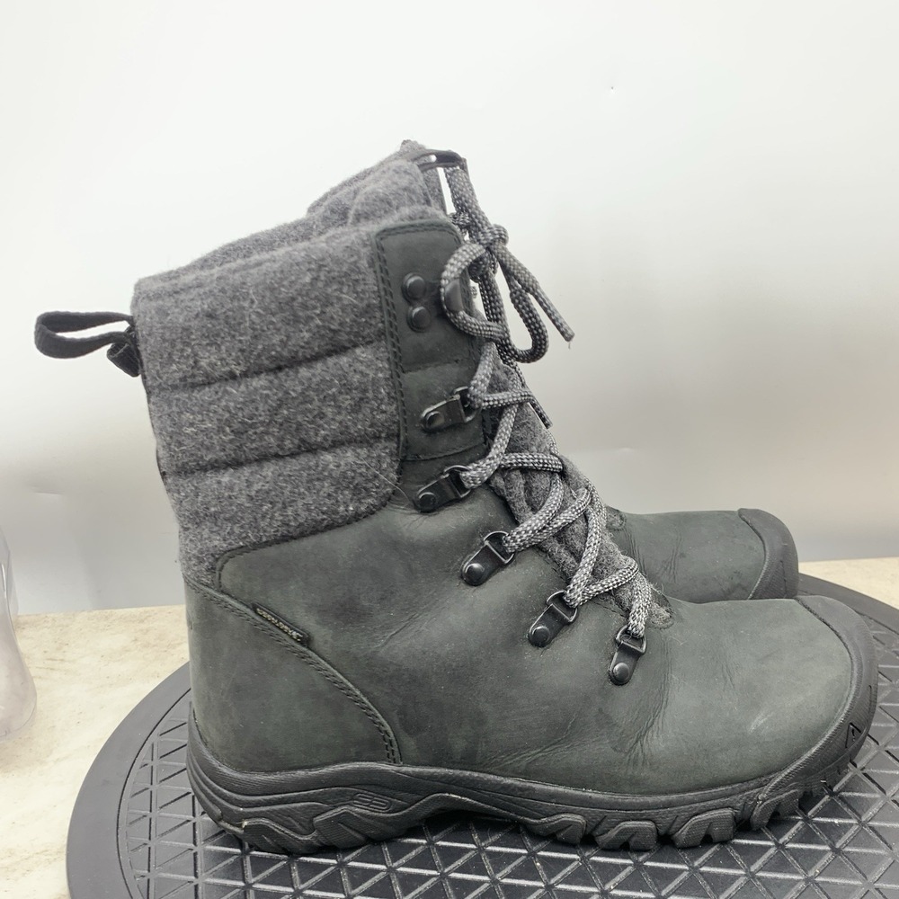 KEEN Boots Women Size 8 Shoes Black Leather Wool Dry Tall Greta Insulated Tie